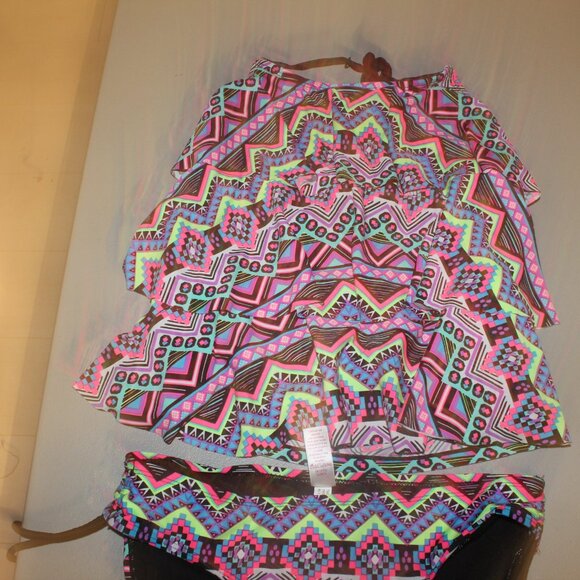 Multi Color 2 Pcs Justice Tankini Swimsuit Size 14 - Picture 2 of 10